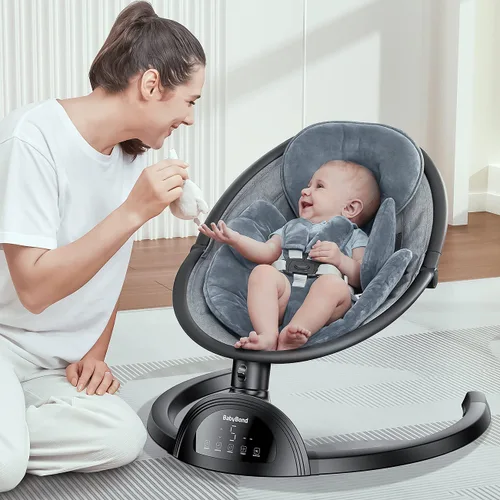 Miniatura 8 de Columpio para bebés BabyBond para bebés, columpio Bluetooth con altavoz de música, 3 posiciones de asiento, cinturón de arnés de 5 puntos, 5