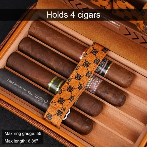 Miniatura 4 de Humidor de viaje de puros, estuche de puros de cuero PU, cortador de puros y juego de encendedor (marrón)