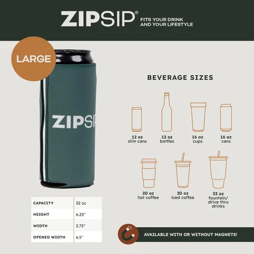 Miniatura 4 de ZipSip Imán: Coozie ajustable todo en uno con cremalleras para latas, botellas, latas delgadas, vasos de pinta, tazas de fiesta, café, enfriador