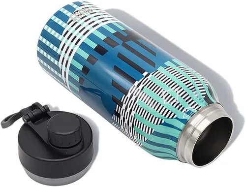 Miniatura 2 de BUILT Botella de acero inoxidable con aislamiento al vacío de doble pared en cascada de boca ancha con tapa para chug, color negro, 32 onzas