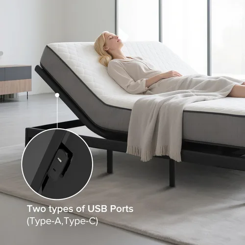 Miniatura 5 de Base de cama ajustable Queen – Base eléctrica ajustable con control remoto inalámbrico, gravedad cero y masaje, carga USB y almacenamiento debajo