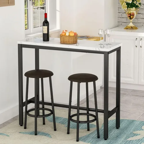 Mesa de comedor pequeña para 2, juego de mesa de bar de 3 piezas, mesa de cocina y sillas, mesa de pub con 2 sillas, mesa de comedor y sillas para