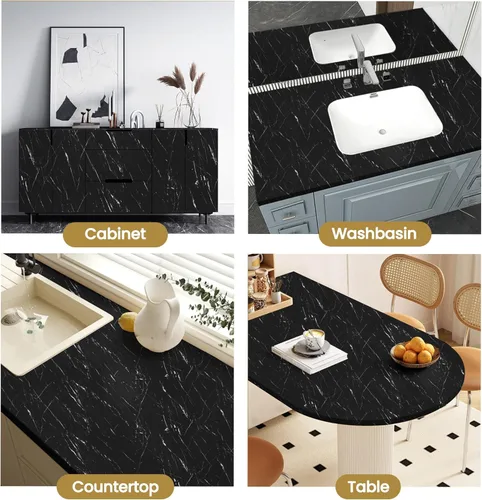 Miniatura 5 de LXCREAT Papel de contacto de mármol negro para encimera de cocina, papel tapiz mate extraíble, autoadhesivo, vinilo impermeable, rollo de 15.7 x 118
