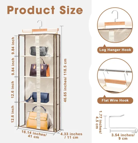 Miniatura 2 de Silkfly Paquete de 2 organizadores colgantes para colgar bolsos para armario, colgador de almacenamiento transparente con soporte de cremallera