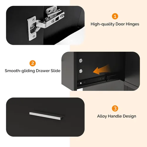Miniatura 4 de OmySalon Estaciones de peluquería de montaje en pared, estaciones de salón para estilistas, juego de equipos de peinado con un gabinete de Negro