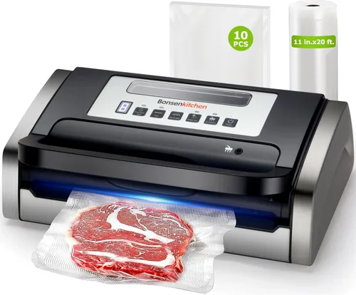 Bonsenkitchen Máquina selladora al vacío, tecnología Globefish para un sellado al vacío perfecto, potente sellador al vacío de alimentos de bajo