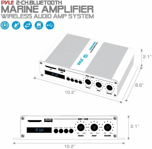 Miniatura 3 de Pyle Home Marine Amplificador de coche – 2 canales puente compacto 200 vatios RMS 4 OHM rango completo monobloque estéreo e impermeable – Receptor