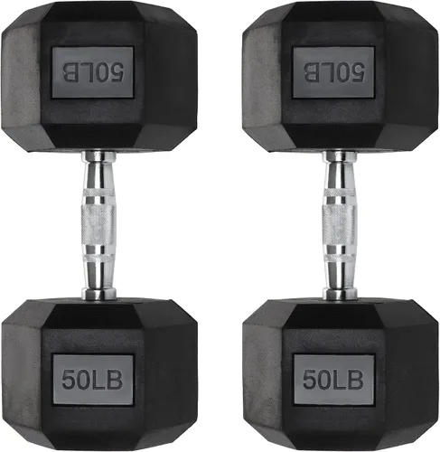 Miniatura 8 de Mancuernas hexagonales – Pesas recubiertas de PVC resistente, asas moleteadas cromadas – Entrenamiento, ejercicio, levantamiento