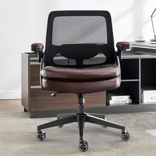 Miniatura 6 de Silla de oficina grande y alta, silla de escritorio ergonómica de malla de 500 libras con reposabrazos abatibles, asiento ancho de tamaño grande