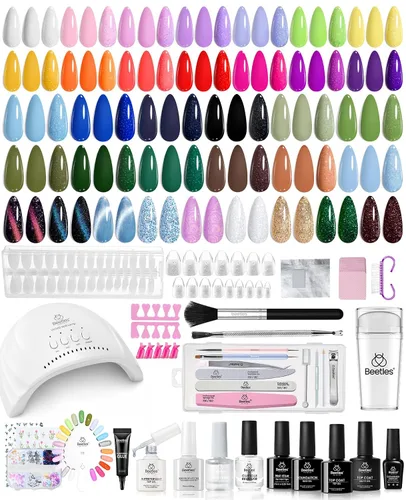 Miniatura 26 de Beetles Deal Box - Kit de esmalte de uñas de gel con luz UV – 32 colores esenciales de estudio, 68 piezas de esmalte de uñas con capa base libre