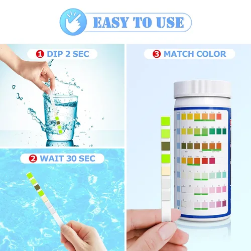 Miniatura 3 de Tiras de prueba de piscina - Tiras de prueba para bañera de hidromasaje para piscina - Kit de prueba de agua para piscina, rápido, preciso, fácil