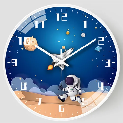 QINFIEY Reloj de pared para niños con movimiento silencioso de 12 pulgadas, reloj de pared redondo que no hace tictac, funciona con pilas, estilo de