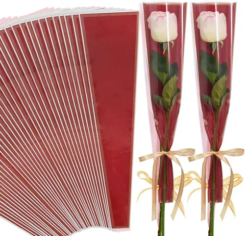 BEISHIDA 50 bolsas de plástico para envolver flores de celofán, para suministros de ramo de floristería, Día de la Madre, Día de San Valentín (rojo