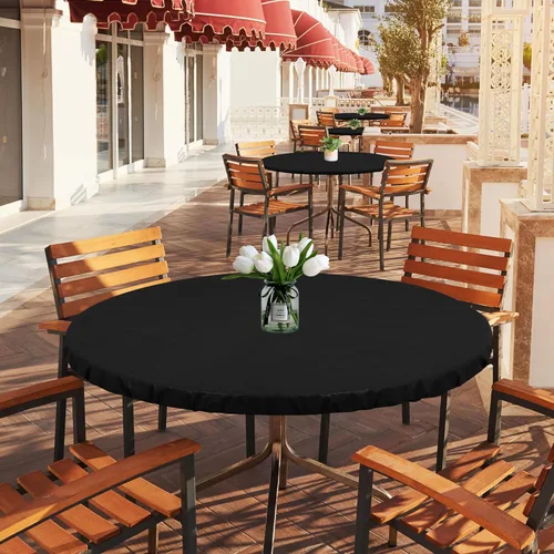 Miniatura 5 de LUSHVIDA - Mantel para mesa redonda impermeable y con borde elástico, de vinilo, ajustable a la mesa, mantel de plástico con borde elástico