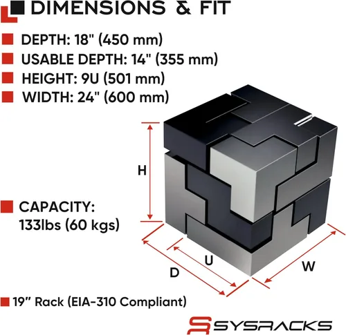 Miniatura 3 de Rack de servidor de laboratorio doméstico de montaje en pared 9U – Gabinete de red de bloqueo de 19 pulgadas, enrutador profundo de 18 pulgadas