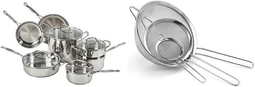 Cuisinart 77-11G - Juego de 11 coladores de malla de acero inoxidable, colección de utensilios de cocina clásicos y CTG-00-3MS, juego de 3 coladores