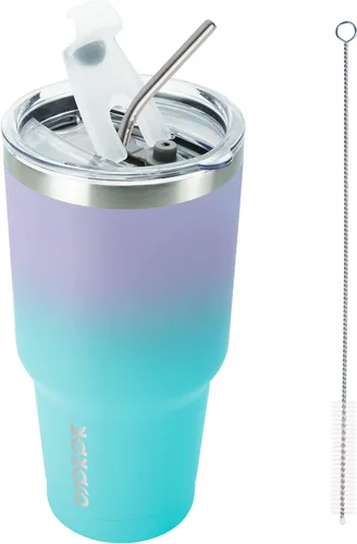 Miniatura 43 de BJPKPK - Vaso de 30 onzas con tapa y pajilla, de acero inoxidable con aislamiento de doble pared al vacío, color azul marino A-Azul Marino-30oz