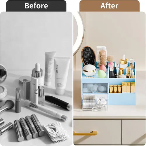 Miniatura 6 de Organizador de maquillaje con 2 cajones, organizadores de maquillaje para encimera de tocador y baño, organización de maquillaje y almacenamiento