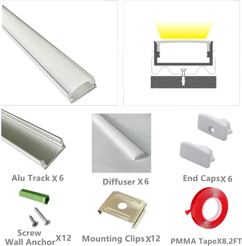 Miniatura 2 de THMOOTHER Paquete de 6 Canales de Aluminio para Tiras LED Montadas en Superficie de 16 pulgadas con Difusor Anti UV - Mejora Tu Iluminación