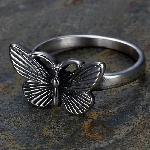 Miniatura 2 de Jude Jewelers Anillo de acero inoxidable retro vintage con diseño de mariposa