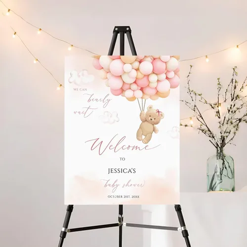 Miniatura 18 de Letrero de bienvenida personalizado de oso azul para niño "We Can Bearly Wait Baby Shower", decoración, letrero de bienvenida para bebé niño