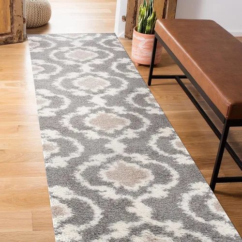 Miniatura 11 de Alfombra de área peluda para interior, cómoda, estilo entretejido marroquí, Polipropileno, Gris/Crema