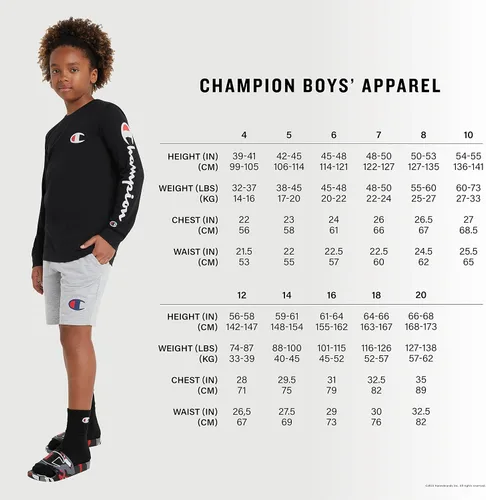 Miniatura 3 de Champion Pantalones cortos para niños, pantalones cortos deportivos para niños, pantalones cortos ligeros para niños, gráficos, 8 pulgadas