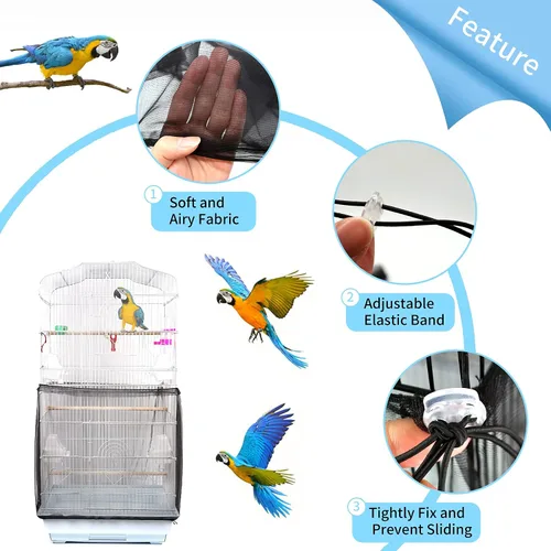 Miniatura 4 de Daoeny Funda universal para jaula de pájaros, red ajustable de nailon suave y aireado, atrapa semillas de plumas, falda transparente para jaulas