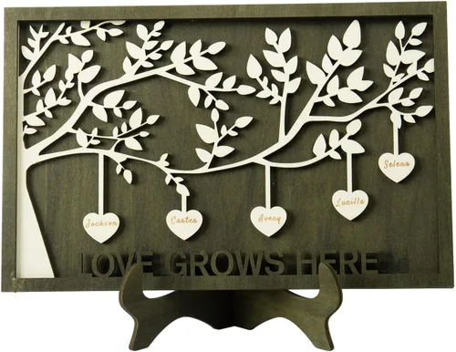 Miniatura 8 de Joyforisa Regalos para mamá y abuela, marco personalizado del árbol de la vida con corazones y nombres, marco de árbol familiar de madera Estilo 1