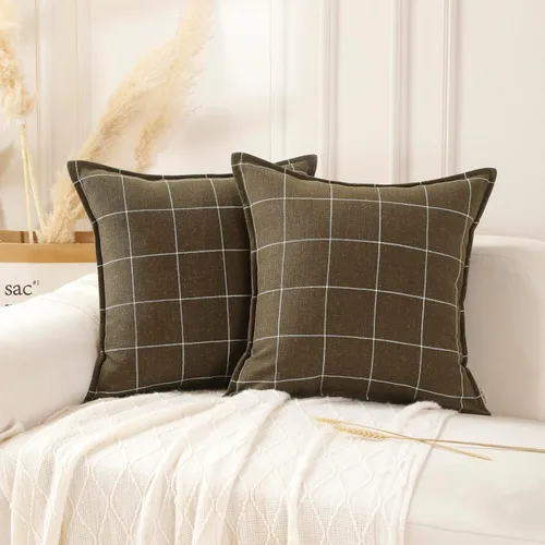 Miniatura 12 de Juego de 2 fundas de almohada de lino a cuadros blancos y negros de estilo bohemio, 16 x 16 pulgadas, color negro