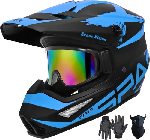 Miniatura 14 de Casco de motocross, ATV para jóvenes y niños, casco de motocicleta todoterreno BMX de 4 ruedas, con certificado DOT, con guantes y máscara de gafas