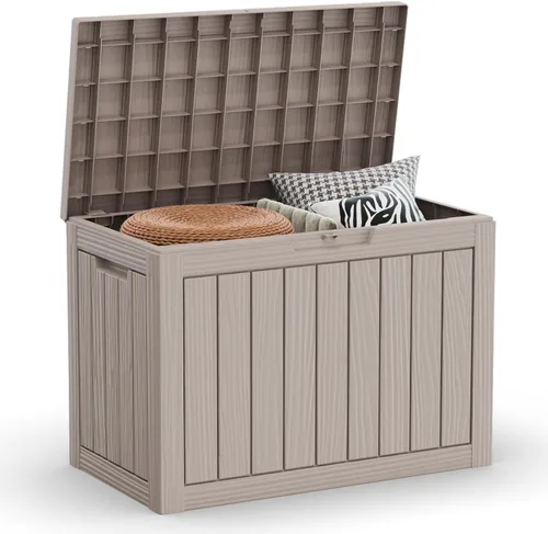 Miniatura 33 de Caja de almacenamiento para exteriores de 35 galones, caja de resina impermeable y con cierre para terraza, grande, contenedor de almacenamiento