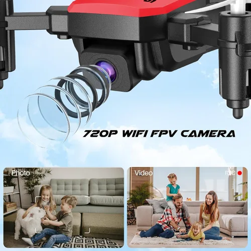 Miniatura 4 de SIMREX Mini dron con cámara 720P HD FPV, cuadricóptero plegable controlado por control remoto, mini dron con mantenimiento de altitud, volteo 3D