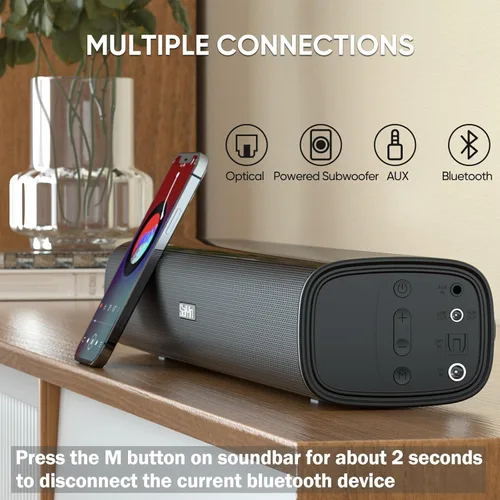 Miniatura 5 de Saiyin - Barra de sonido de 17 pulgadas para Smart TV con Bluetooth 5.3/Conexión óptica/AUX, barra de sonido para TV/PC/Juegos/Proyectores, diseño