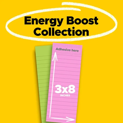Miniatura 2 de Post-it Notas súper adhesivas, 3 pulgadas x 8 pulgadas, colección Energy Boost – 2 blocs por paquete, 45 hojas/bloc – forrado, reciclable, varios