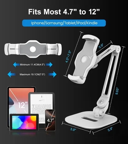 Miniatura 2 de Soporte ajustable para tablet de escritorio, soporte giratorio de 360° para iPad Air mini Pro de 4.7 a 12 pulgadas, iPhone, Samsung POS, Kindle