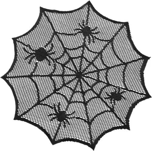 Miniatura 2 de Juego de 4 manteles individuales redondos de Halloween de 12 pulgadas, manteles individuales de tela de araña negra de poliéster con diseño hueco