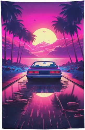 Miniatura 10 de QEOPGNE Synthwave - Tapiz morado para automóvil deportivo de anime, arte de pared de automóvil de carreras de neón, Vaporwave de neón, decoración