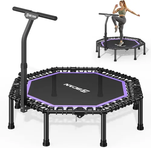 Miniatura 10 de BCAN - Cama elástica miniatura octagonal de 51 pulgadas, carga máxima de 450 libras; cama elástica de aptitud física con barra de asa T ajustable