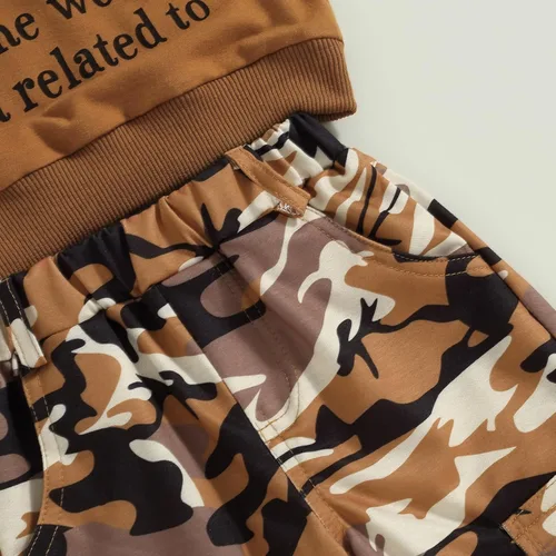 Miniatura 39 de Mandizy Conjunto de ropa de otoño para bebé niña pequeña, sudadera de manga larga con estampado de letras bendecidas, pantalones de camuflaje