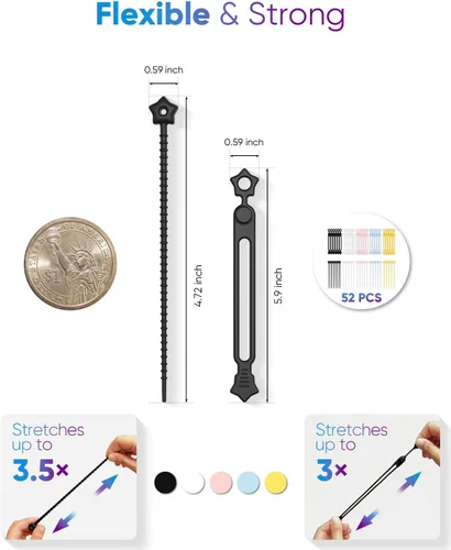 Miniatura 3 de Cierre rápido: bridas de silicona reutilizables, organizador de cables para cables de carga, cables de datos y cables de computadora, correas