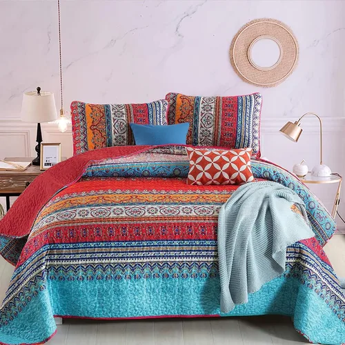 Miniatura 19 de WONGS BEDDING Juego de Colcha Morada Tamaño King, Juego de Colchas Bohemias a Rayas de 3 Piezas, Colcha Ligera de Microfibra para Todas las Púrpura