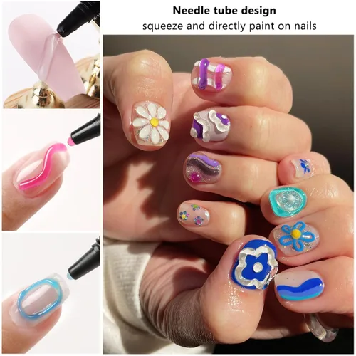 Miniatura 4 de Fcozpjk Gel de Escultura 3D para Arte de Uñas, 12 Colores de Geles Suaves de Modelado para Uñas, Esmalte Delineador en Relieve, Esmalte de Gel Verde
