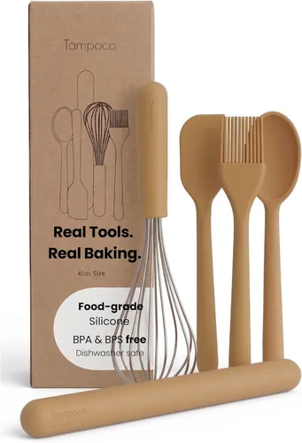 Tampoco Real Kids - Conjunto de cocina y repostería – Herramientas de cocina Montessori para cocinar de verdad con utensilios de silicona aptos para