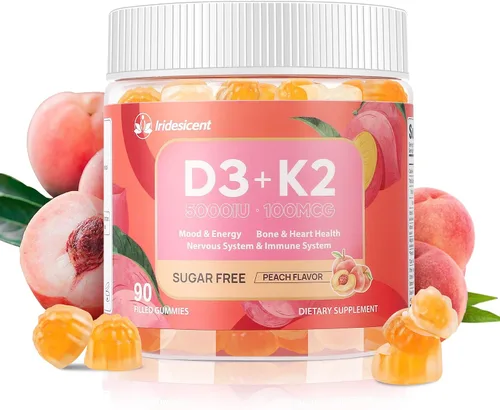 Miniatura 7 de Gomitas de vitamina D3 K2 con magnesio sin azúcar, 60 unidades Vitamina D3 5,000 UI + K2 (MK-7) 100 mcg - Suplemento de vitamina K2 D3 vegano