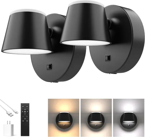 Miniatura 20 de URSOLA Aplique de pared LED con interruptor de encendido/apagado, puerto de carga USB, 110 voltios, lámpara de pared cableada con cable de 350