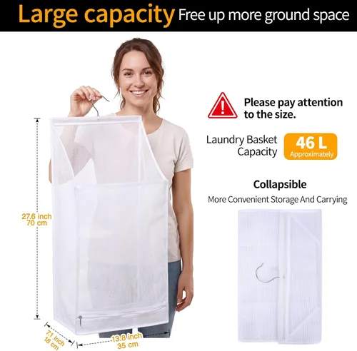 Miniatura 2 de Bolsas de lavandería plegables de malla transpirable para colgar, secado rápido, portátil, ahorro de espacio, cesta de lavandería para dormitorio