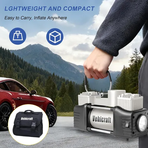 Miniatura 6 de Inflador de Neumáticos Portátil Compresor de Aire Plateado, Bomba Automática de Doble Cilindro de Alta Resistencia, Compresor de Aire Portátil