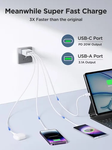 Miniatura 2 de Paquete de 2 Cargadores de Pared USB C, Bloque Cargador Rápido USB C de 40W y 4 Puertos con Puerto Dual QC+PD 3.0 Adaptador de Energía, Cargador