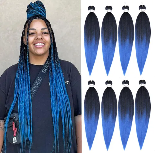 Miniatura 62 de Cabello trenzado preestirado de 24 pulgadas, 8 paquetes de extensiones de cabello sintético de fácil trenzado sintético profesional suave textura #1B